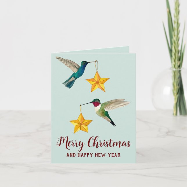 Merry Christmas Hummingbirds and Stars Holiday Card (Front)
