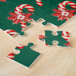 Merry Christmas Hunter Green Candy Cane  Puzzle 