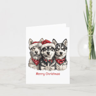 Merry Christmas Husky Dogs Holiday Card