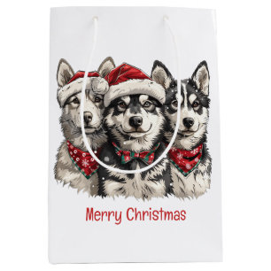Merry Christmas Husky Dogs Medium Gift Bag
