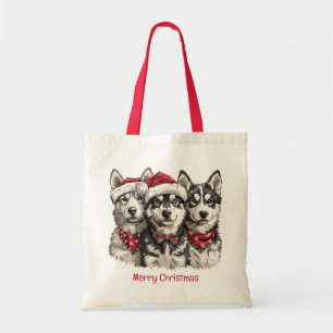 Merry Christmas Husky Dogs Tote Bag