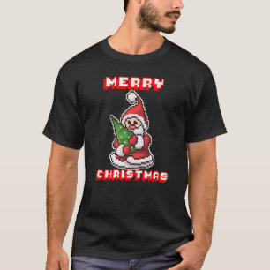 Merry Christmas I Xmas I 8 Bit Pixelated Santa Cla T-Shirt