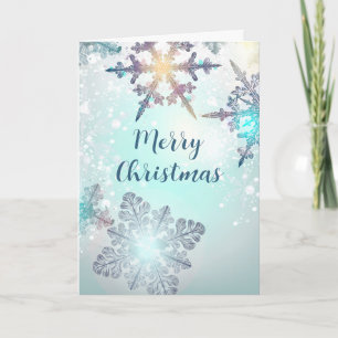 Merry Christmas Ice Blue Snowflake Card