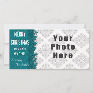 Merry Christmas Ice Blue Snowflake Holiday Card