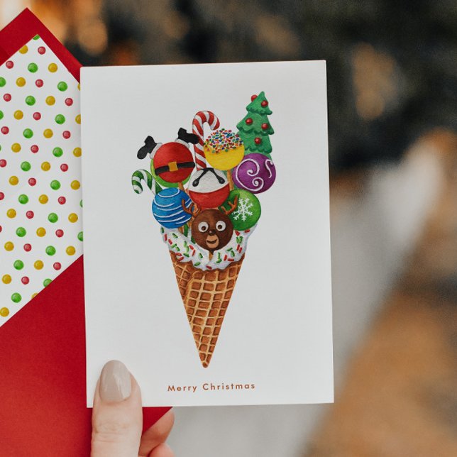 Merry Christmas Ice Cream Waffle Cone Dessert Holiday Card (Creator Uploaded)