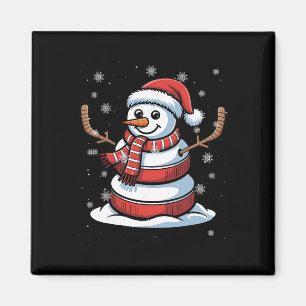Merry Christmas Ice Hockey Snowman Holiday Sports Magnet