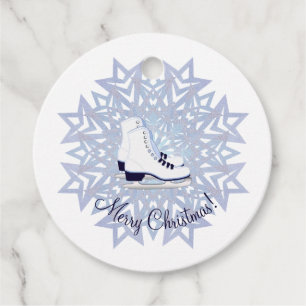 Merry Christmas Ice Skates Snowflake Design Favour Tags
