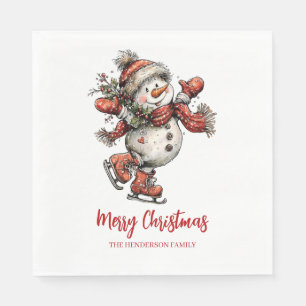 Merry Christmas Ice Skates Snowman  Napkin