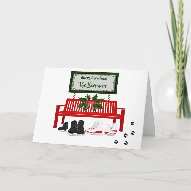 Merry Christmas Ice Skating Greeting Christmas Car Card (Front)