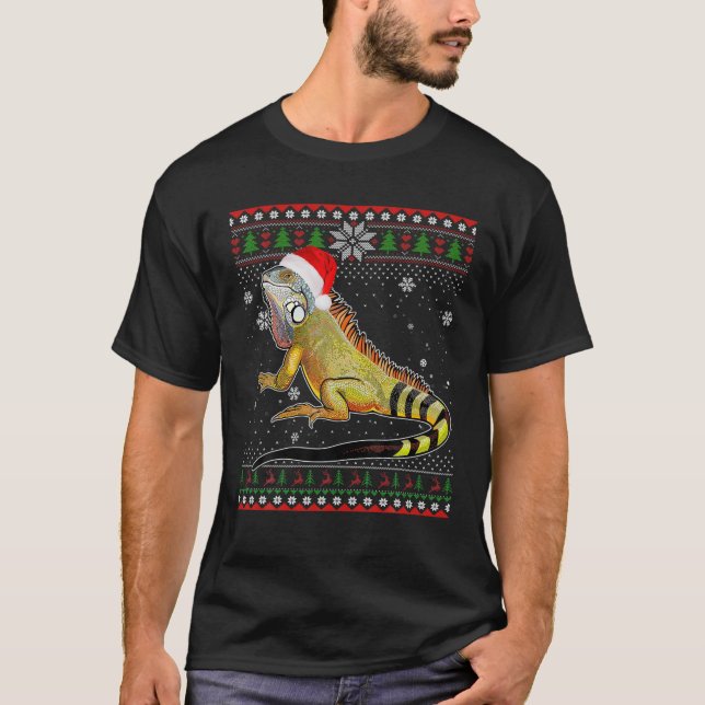 Merry Christmas Iguana Hat Santa Lover In Snow Ugl T-Shirt (Front)