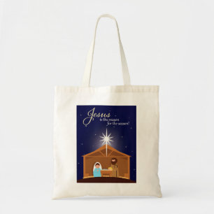 Merry Christmas Illustrated Nativity Scene  Tote Bag