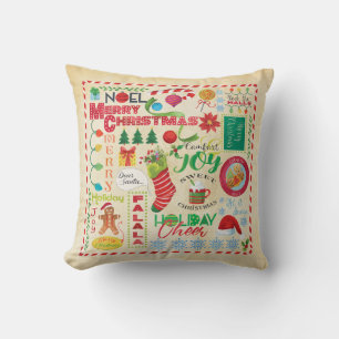 Merry Christmas illustrated Pillow, Holiday decor Cushion