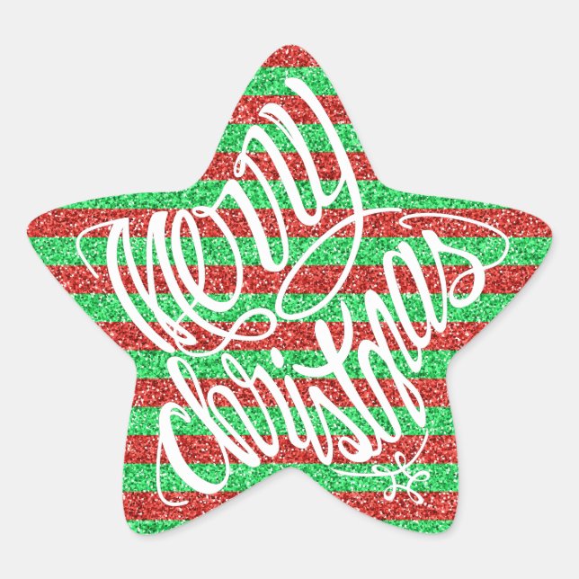Merry Christmas in 8 langs and Happy Holiday Star Sticker (Front)