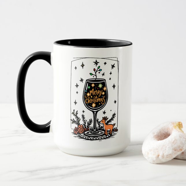 Merry Christmas in a Wine Glass  Mug (With Donut)