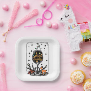 Merry Christmas in a Wine Glass  Paper Plate