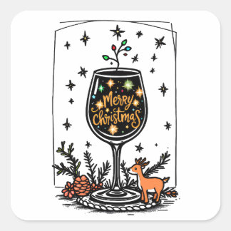 Merry Christmas in a Wine Glass Square Sticker