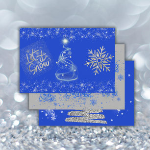 Merry Christmas in Blue on Silver Wrapping Paper Sheet