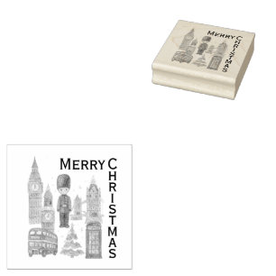 Merry Christmas in Cute London City Rubber Stamp