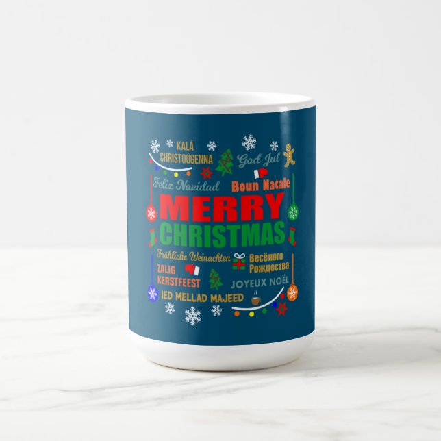 Merry Christmas In Different Languages Xmas Coffee Mug (Center)