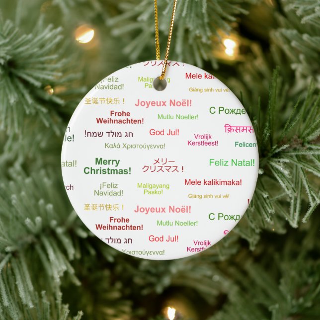 Merry Christmas in Different World Languages Ceramic Tree Decoration (Tree)