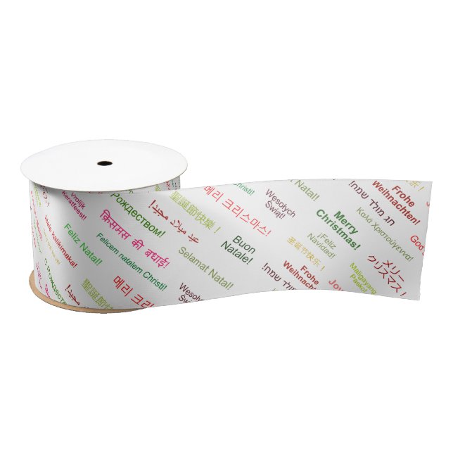 Merry Christmas in Different World Languages Satin Ribbon (Spool)