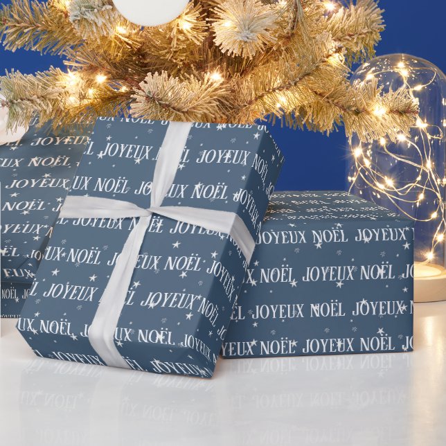 Merry Christmas In French With Stars Wrapping Paper (Holidays)