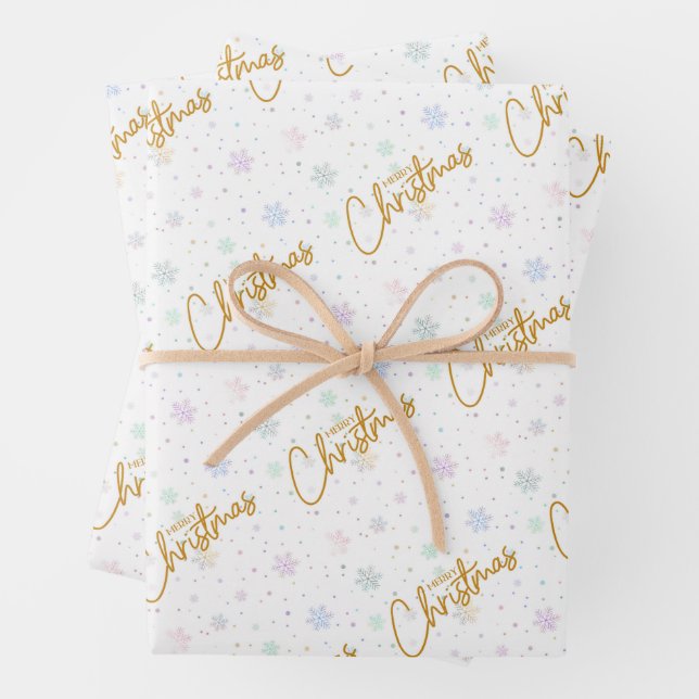 Merry Christmas in Gold with Snowflake Wrapping Paper Sheet (In situ)