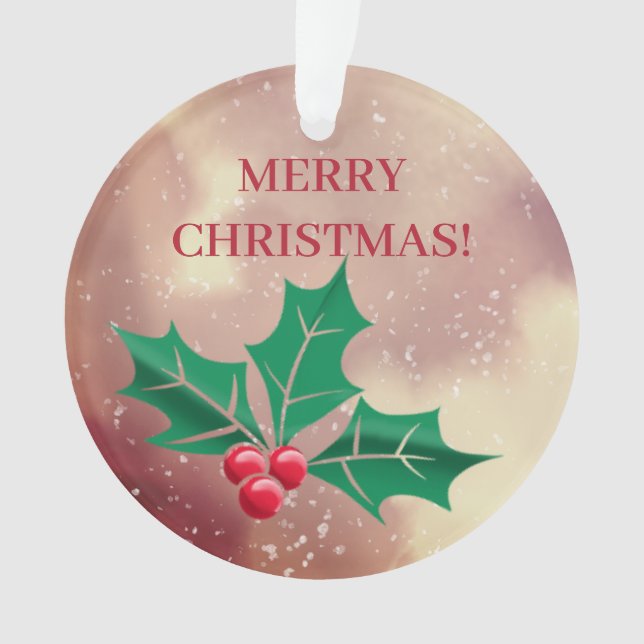 Merry Christmas in green and red - holly Ornament (Front)