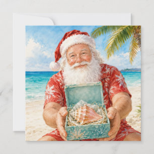 Merry Christmas in July at beach with Santa Holiday Card