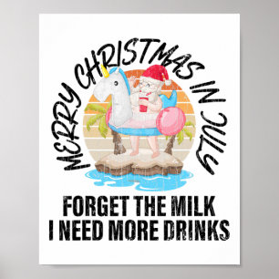 Merry Christmas In July Funny Santa Hawaiian Beach Poster