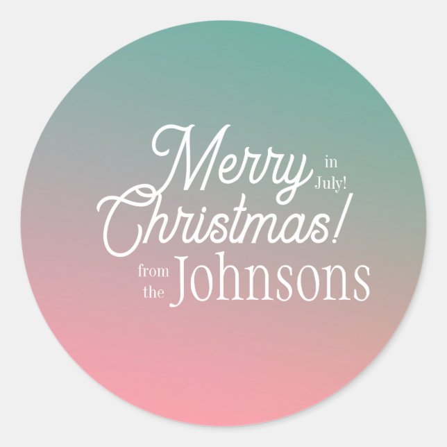 Merry Christmas in July Pink Green Ombre Classic Round Sticker (Front)