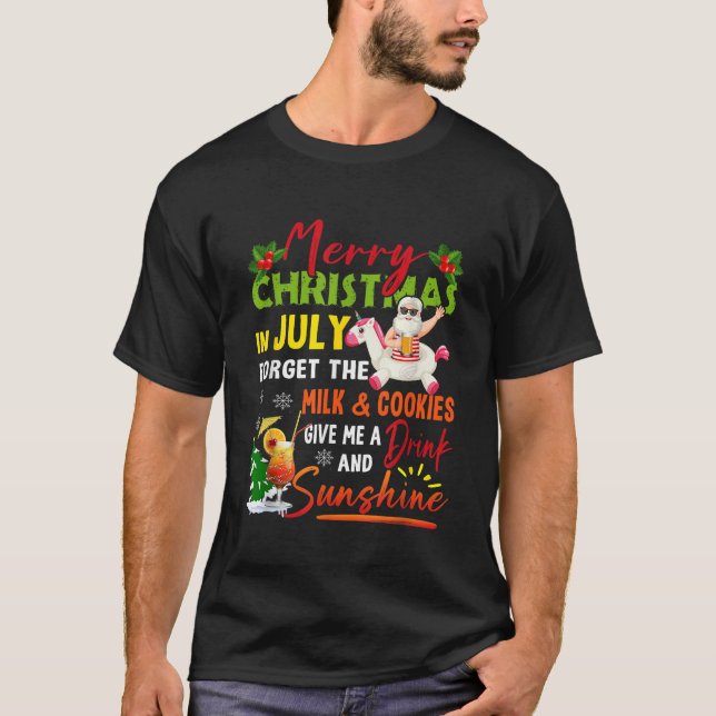 Merry Christmas In July Santa Beach Summer Vacatio T-Shirt (Front)