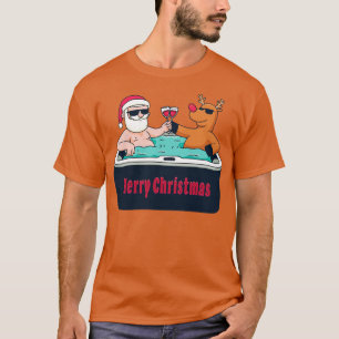Merry Christmas in July Santa Claus Reindeer Wine T-Shirt