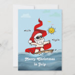Merry Christmas In July Surfing Santa Claus  Holiday Card<br><div class="desc">Looking for a fresh and exciting way to express your holiday wishes this season? Look no further than our Merry Christmas In July Santa Surfing Holiday Card! This clever and playful card captures the spirit of the summer holidays and blends it seamlessly with classic Christmas motifs, creating a truly unforgettable...</div>