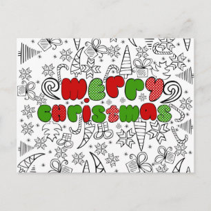"Merry Christmas" in kid's drawnings style Holiday Postcard