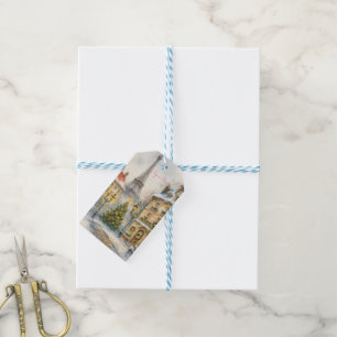 Merry Christmas in Paris Watercolor Eiffel Tower Gift Tags