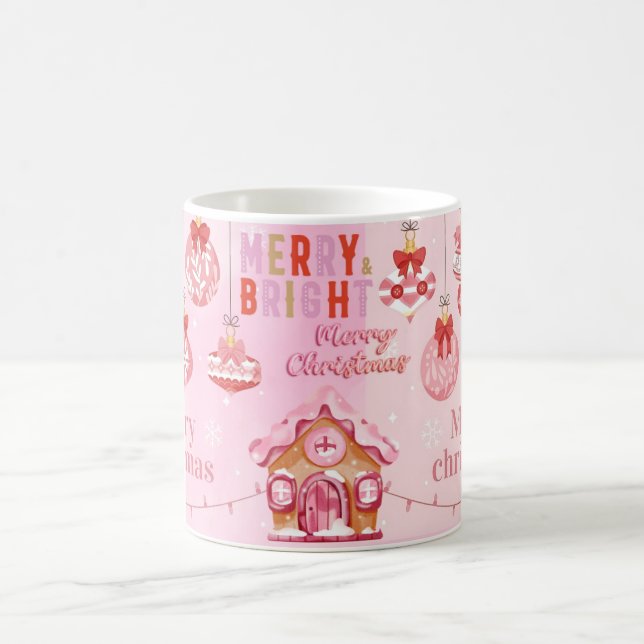merry Christmas in pink Coffee Mug (Center)