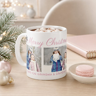 Merry Christmas in Pink Script Photo Collage Coffee Mug