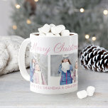 Merry Christmas in Pink Script Photo Collage Coffee Mug<br><div class="desc">Personalise this festive Christmas coffee or hot cocoa mug with three (3) photos and custom text. The default design features "Merry Christmas Wishes" in script with three photos of children and a custom message to their aunt (can be customised). Includes snowflake sketches and dusty rose pink text that can be...</div>