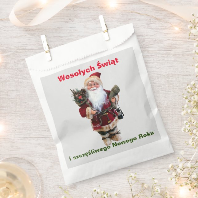 Merry Christmas in Polish Wesołych Świąt Gift Favour Bags (Clipped)