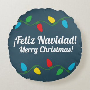 Merry Christmas in Spanish Round Cushion