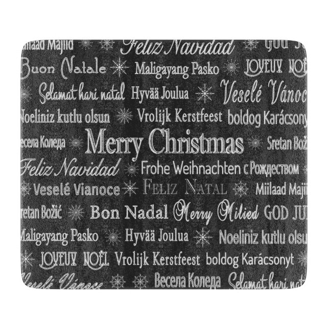 Merry Christmas in Various Languages Cutting Board (Front)