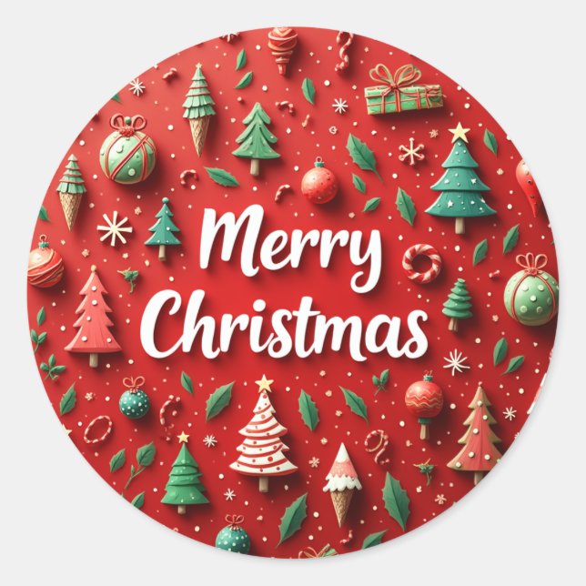 Merry Christmas in Various Patterns Classic Round Sticker (Front)