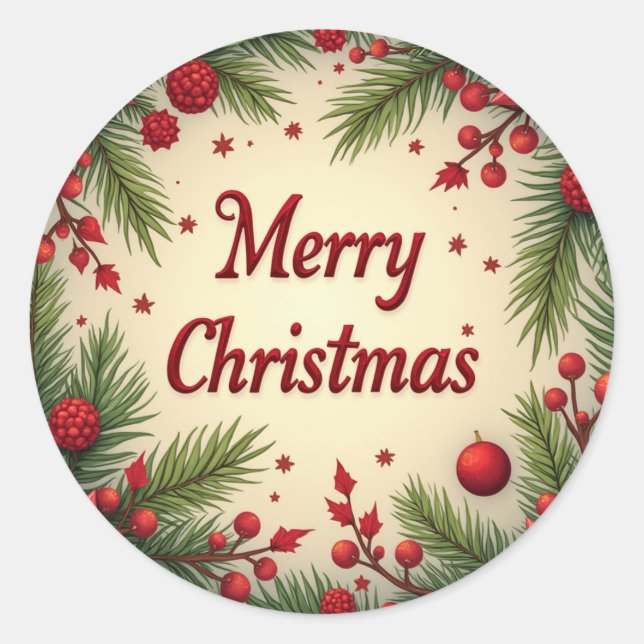 Merry Christmas in Various Patterns Classic Round Sticker (Front)