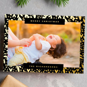 Merry Christmas in white black  gold photo florals