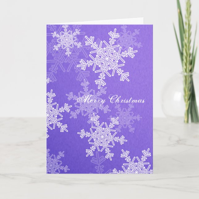 Merry Christmas Indigo White Snowflakes Minimalist Holiday Card (Front)