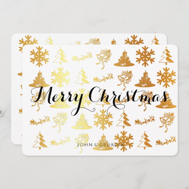 Merry Christmas invitation card in white and gold (Front/Back)
