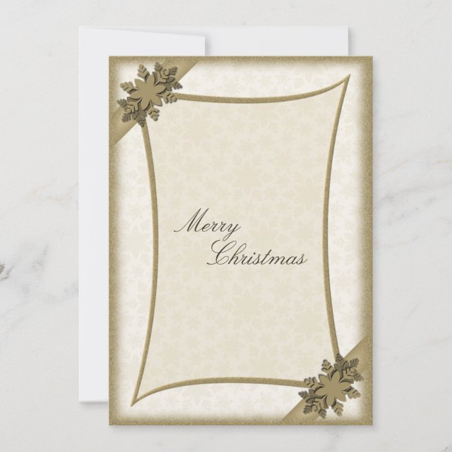 Merry Christmas Invitation Gold & White Snowflakes (Front)