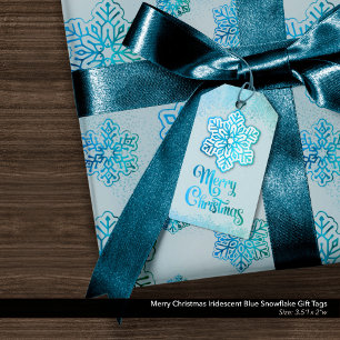 Merry Christmas Iridescent Blue Snowflake Gift Tags