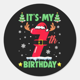 Merry Christmas It's My 7th Birthday Xmas Kids  Classic Round Sticker